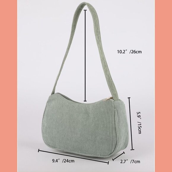 Mint Condition: Ribbed Sage Green Corduroy Shoulder Bag – Brand New! - Picture 2 of 5
